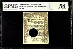 コネチカット植民地通貨 1780 PMG 58 革命 独立 アメリカ合衆国