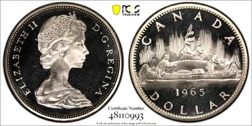 1965 タイプ 1 カナダ ジェム PL シルバー ダラー PCGS PL 67 Cam 既知中最高品質!!