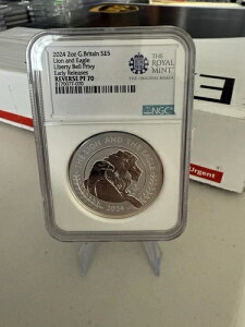 2024年 2オンス!5ポンド リバースプルーフ シルバー ライオンと鷲 自由の鐘 プライベート NGC PF70 ER