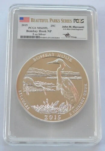 2015年 ボンベイフック NP 5オンス シルバー ATB PCGS MS69 PL マーカンティ サイン入り Beautiful Parks