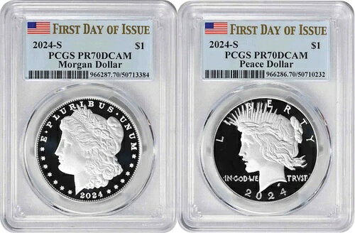 2024-S モーガン＆ピース シルバーダラー 2枚組 PR70DCAM 発行初日 PCGS