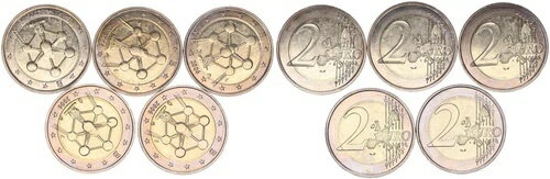 ベルギー 5 x 2 ユーロ 2006 ロット 鋳造エラー: アトミウム回転ダイ prfr. 105994