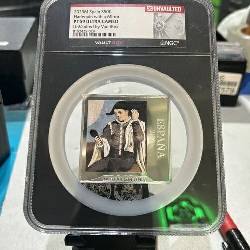 鏡を持つハーレキン ピカソ 銀貨 50ユーロ スペイン 2023 029 シリアル PF69UC