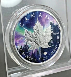 2023年 カナダ メープルリーフ 1オンス 9999 純銀 ?ノーザンライツ? カラーコイン