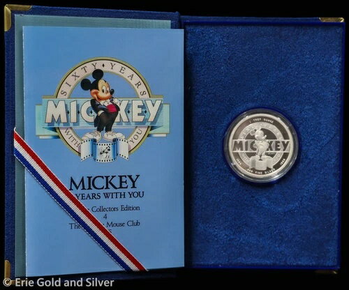 1988年 ミッキー60周年記念 #4 ミッキーマウスクラブ 1オンス シルバープルーフコイン OGP