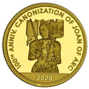 ジブチ 100フラン 2020年 0.5g 0.585金貨「ジャンヌ・ダルク列聖式」