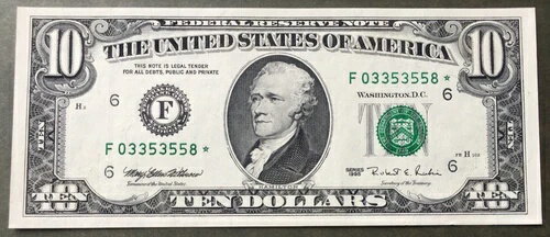 1995 $10 FRN ~ アトランタ ~ ? スターノート ~ GEM SN# F 0335 3558 *