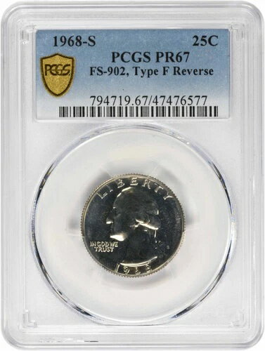 1968-S ワシントン シルバー クォーター FS-901 タイプ F 裏面 PR67 PCGS