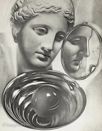 1932/34年 オリジナル マン・レイ ギリシャ彫像 頭部 鏡 ボウル 静物写真 グラビア