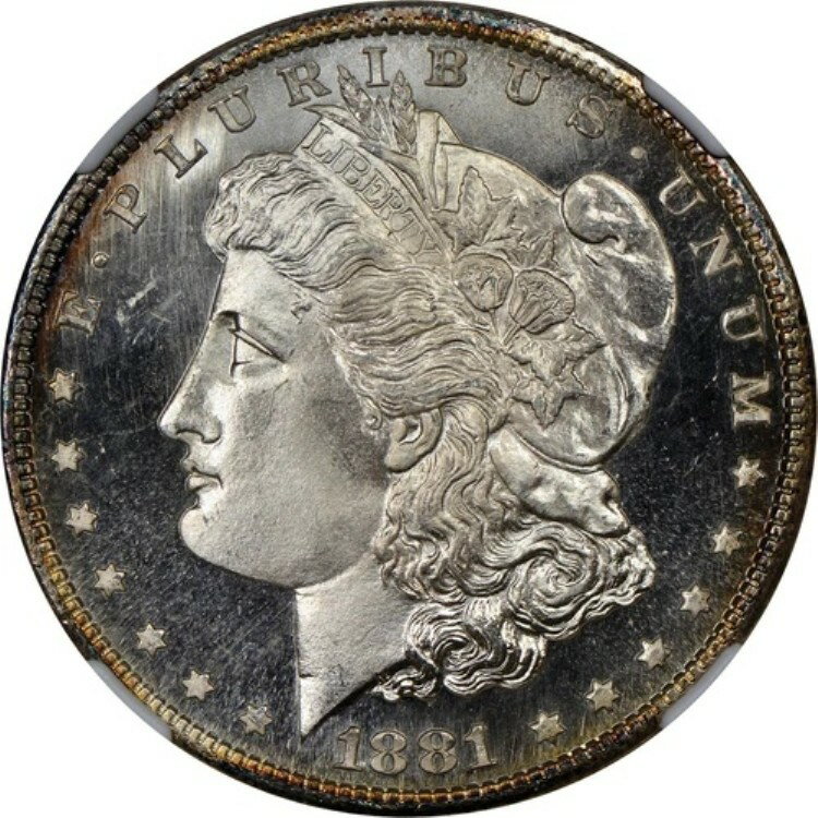 1881-S 1ドル モルガン・ダラー NGC MS65 DPL インテンス・ディープ・ミラー（フロスティホワイト・カメオ付き）