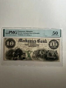 メンフィス・テネシー州メカニックス銀行 10ドル 1854年 未使用 約50
