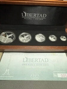 2009年 メキシコ 1/20 1/10 1/4 1/2 1オンス シルバー プルーフ リベルタッド 5枚セット 新品箱入り