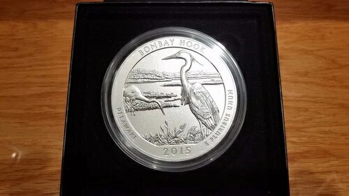 2015-P 5オンス シルバー ATB デラウェア ボンベイフック 未使用 (箱と保証書付き)