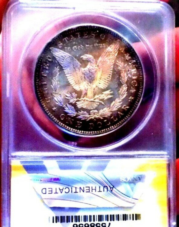 モーガン シルバー ドル 1881 O ANACS MS 62 モンスター レインボー 下地PL付き