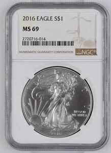 2016年 - 1ドル - 1オンス - アメリカンシルバーイーグル - NGC MS69 ブラウンラベル - シミなし