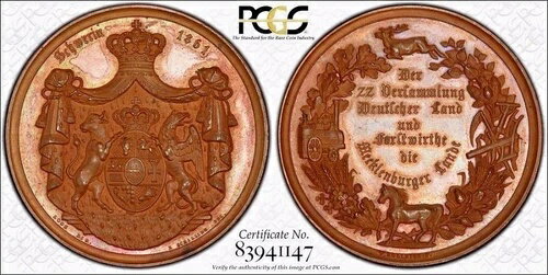 NGCとPCGSで唯一無二の最高品 SP63 1861年 シュヴェリーン ドイツ ゾンマー-K41 メダル、LOOS