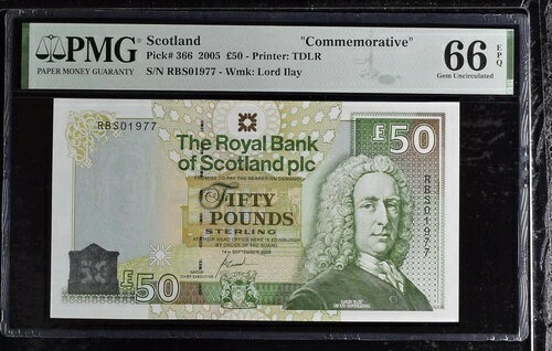 希少 UNC 50ポンド ロイヤルバンクオブスコットランド plc P366 PMG66EPQ RBS 01977