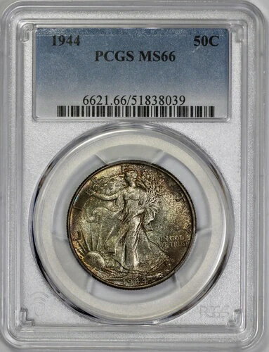 1944年 ウォーキング・リバティ 50セント シルバー ハーフドル PCGS MS 66 ウォームチョコレートトーン