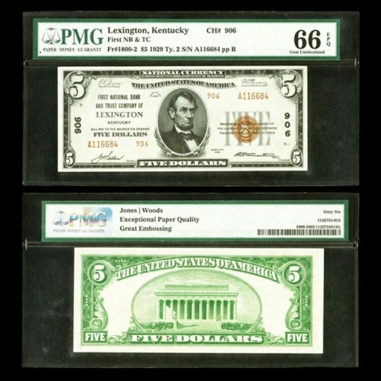 PMG 66 EPQ 1929 ΩԷ 쥭ȥ󡢥󥿥å Ty. 2 $5 FR#1800-2 CH#906