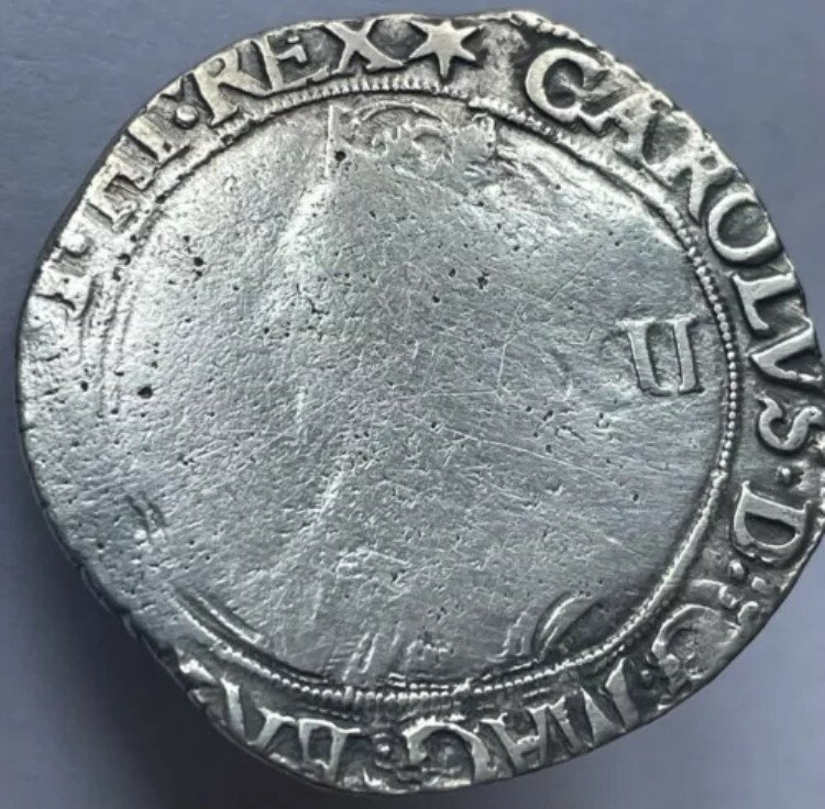 1641年 チャールズ1世（1世） 銀槌目シリング ミリメートル スター タワーミント(3)