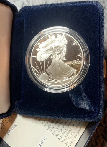 アメリカンイーグル ? 1998 P ? 1オンス プルーフ銀地金コイン ? OGP 箱とCOA付き