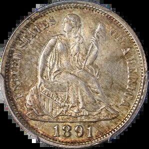 1891-P シーテッド リバティ ダイム PC