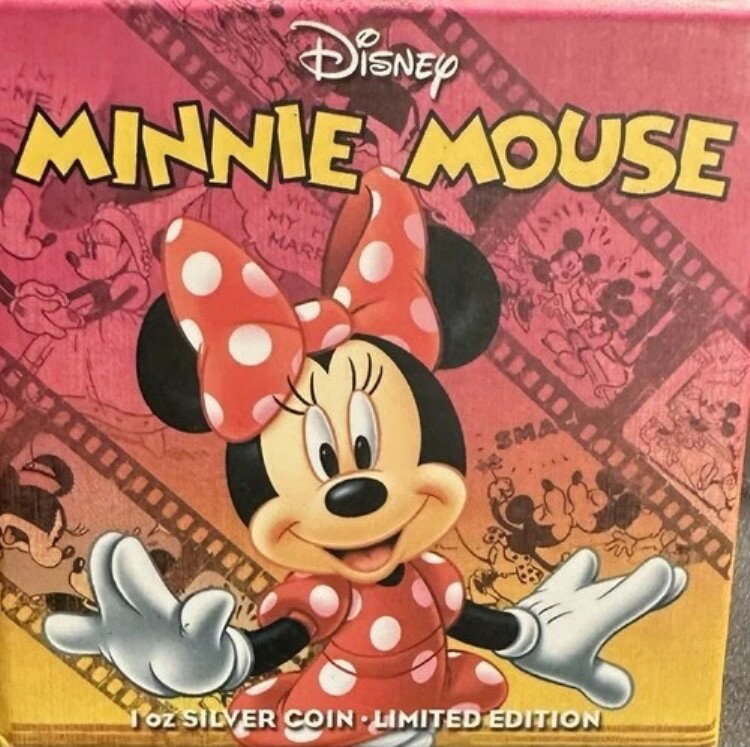 2014年 ニウエ ミッキーマウスフレンズ ミニーマウス 1オンス シルバーカラーコイン ~ 箱入り