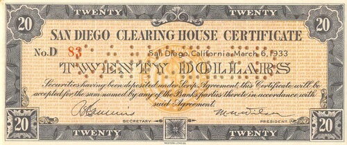 米国 / S. D. クリアリングハウス証明書 20 ドル 1933 年 6 月 3 日 シリーズ D 未流通 LA10
