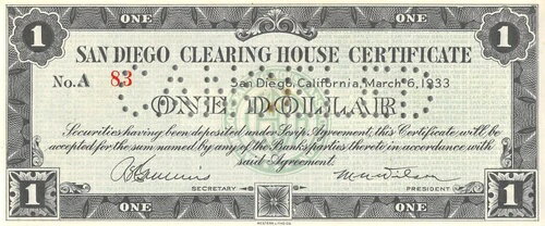 米国 / S. D. クリアリングハウス証明書 $1 3.6.1933 シリーズ A 未流通 LA10