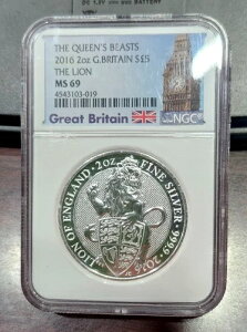 2016年「女王の獣たち」G イギリス 5ポンド銀貨 - 2オンス - MS69 - NGC