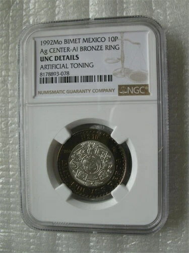 楽天WORLD RESOURCE【KING店】メキシコ 1992年 10ペソ 銀-Al 青銅リング UNC コイン NGC UNC