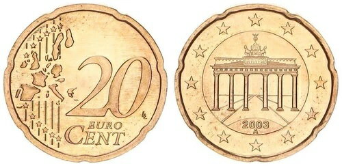 ドイツ 20セント 2003年 試作/誤植 鉄、真鍮 未流通 104438