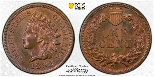 PCGS PR64RB 1892-P インディアンセント 1セント 美しい深紅茶色 プルーフ 優良日付 S1