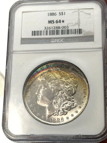 1886 P トーン モーガン $????NGC MS 64 スター????印象的な三日月虹????ビデオ(3)