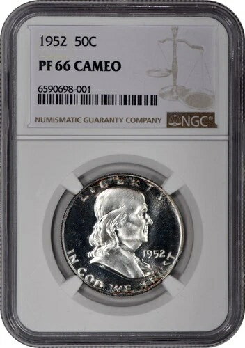 1952 年 プルーフ フランクリン ハーフ ドル 50 セント NGC PF66 カメオ (カラー付き)(3)