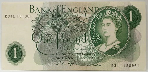 イギリス 1966年 1ポンド コレクターの誤植、シリアル不一致の注記あり 希少(3)