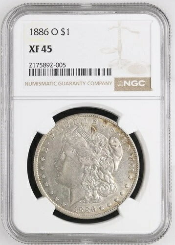 1886年 O 米国造幣局 モルガン 90% 銀 1ドル硬貨 NGC XF45 認定 ~ 送料無料