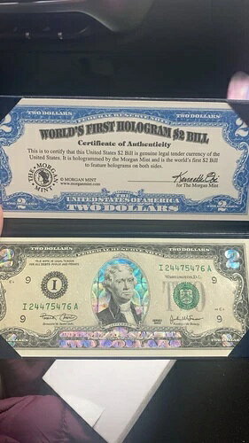 世界初、両面ホログラフィック2ドル紙幣（モルガンミント発行）
