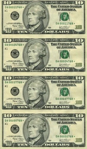 ~少量生産~ 2003年 10ドル 連邦準備銀行スターノート 未裁断シート 4枚 JBS(3)