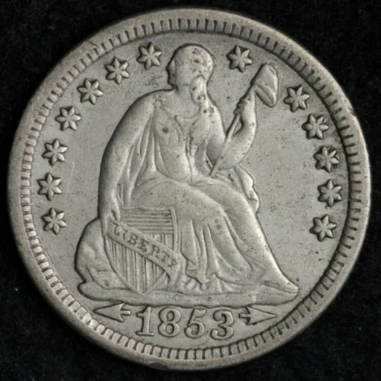 1853年製 矢付き 着席型自由の女神像 シルバー ハーフダイム AU E215 ZMF