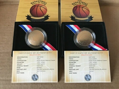 2020年バスケットボール殿堂プルーフ+未流通クラッドハーフダラー2カーブコイン(3)