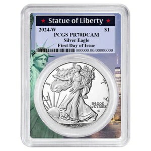 2024-W $1 1オンス プルーフ アメリカン シルバー イーグル PCGS PR70DCAM FDOI 自由の女神像...(3)