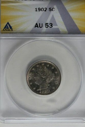 1902 .05 ANACS AU 53 リバティニッケル、Vニッケル、5セントピース(3)