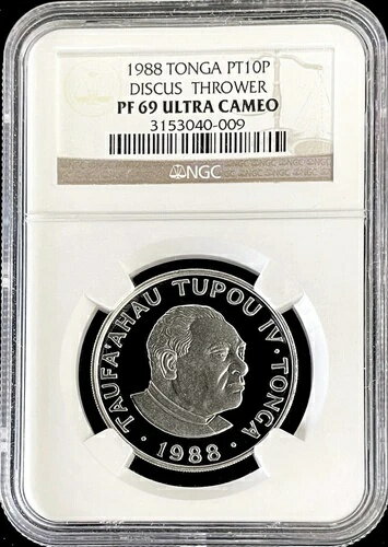 1988 プラチナ トンガ 10 パアンガ コイン 円盤投げ オリンピック NGC プルーフ 69 UC