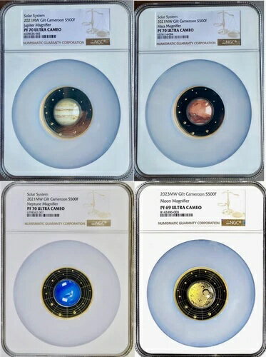 4 太陽系拡大鏡 木星 火星 海王星 月 17.5g .999 シルバー NGC PF70/69
