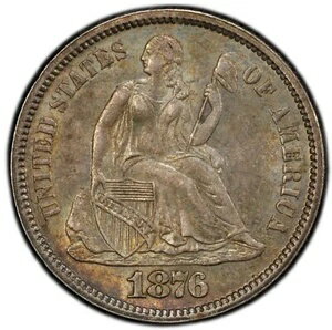 1876 年製 着席型ダイム - PCGS MS64 - 素