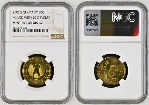 50セント 2002G リア付き、鷲の代わりにブランデンブルク門 NGC Ms 67 106573