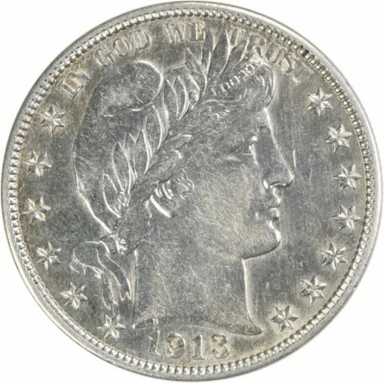 1913年 バーバー シルバー ハーフドル AU スライダー 未認定 #814