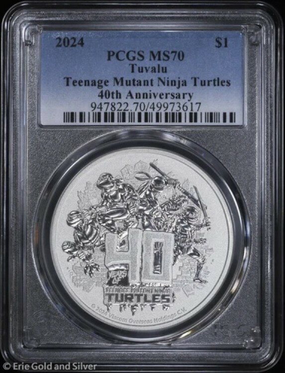 2024年 1ドル ツバル 1オンス シルバー ティーンエイジ・ミュータント・ニンジャ・タートルズ 40周年記念 PCGS MS 70