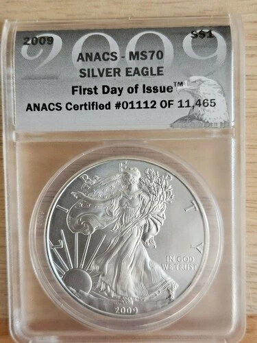 2009 シルバーイーグル - ANACS MS 70 発行初日 - 11,465 枚中 #01112